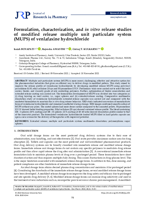(PDF) Formulation, characterization, and in vitro release studies of ...