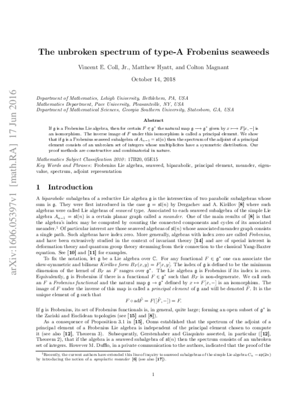 (PDF) The unbroken spectrum of type-A Frobenius seaweeds