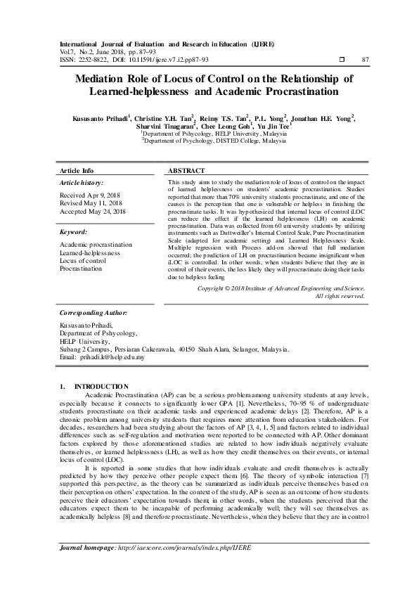 (PDF) Mediation Role of Locus of Control on the Relationship of Learned ...