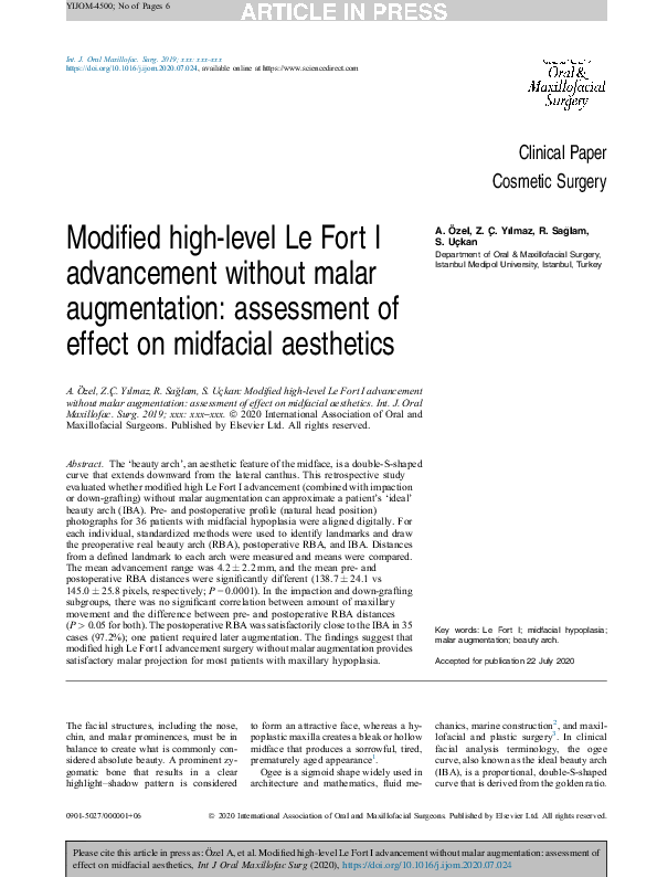 (PDF) Modified high-level Le Fort I advancement without malar ...