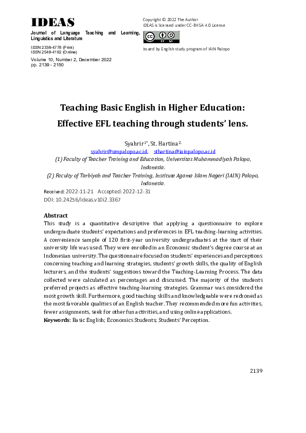 (PDF) Teaching Basic English in Higher Education: Effective EFL ...