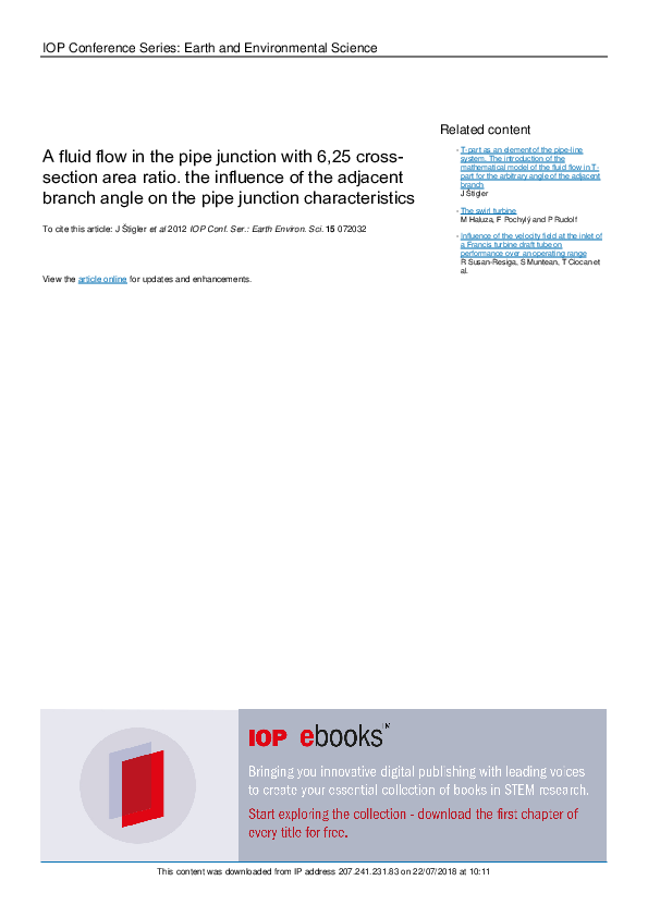 (PDF) A fluid flow in the pipe junction with 6,25 cross-section area ...