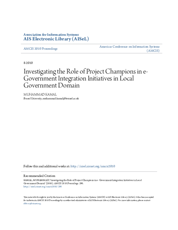 (PDF) Investigating the Role of Project Champions in e-Government ...