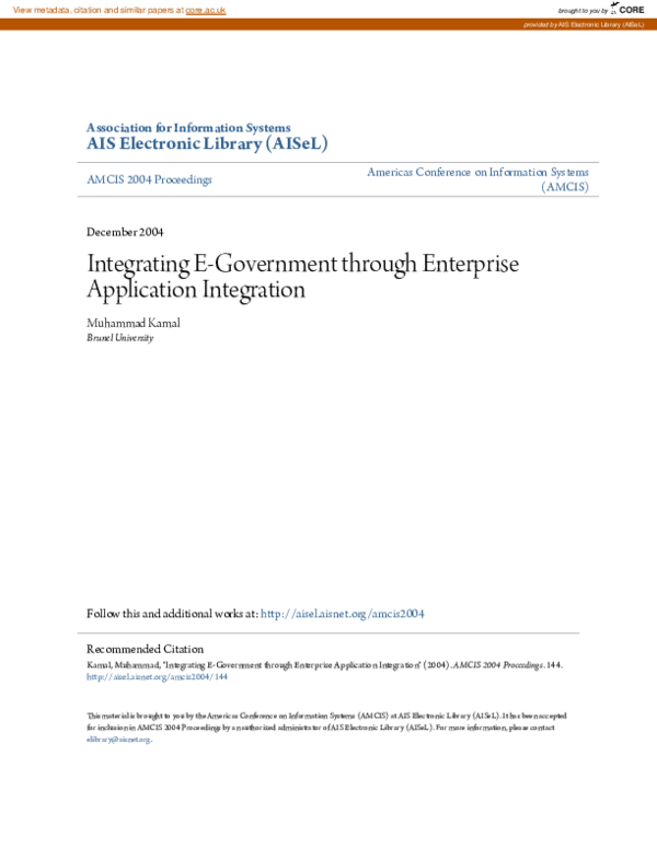 (PDF) Integrating E-Government through Enterprise Application Integration