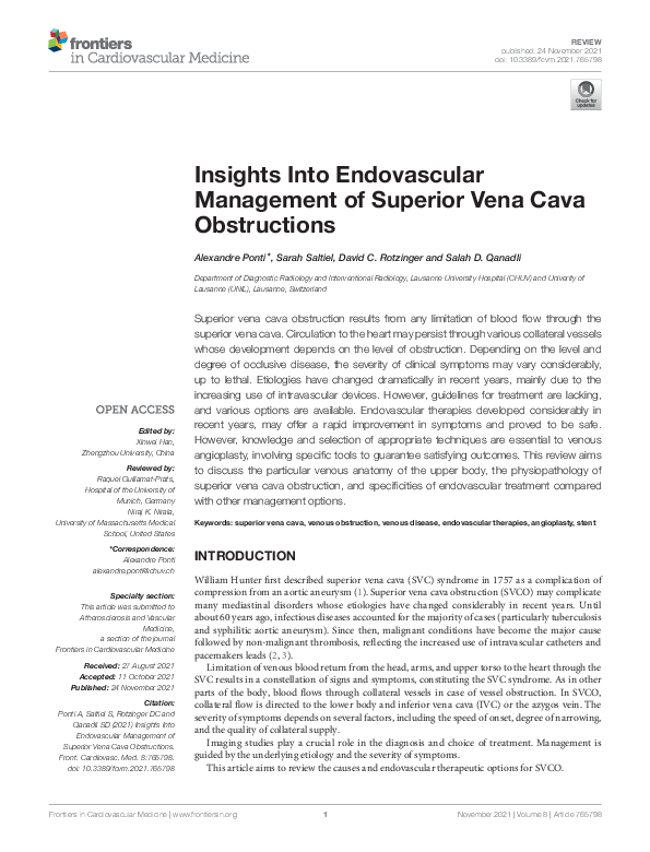 (PDF) Insights Into Endovascular Management of Superior Vena Cava ...
