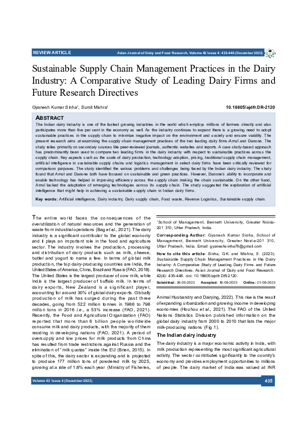 (PDF) Sustainable Supply Chain Management Practices in the Dairy ...