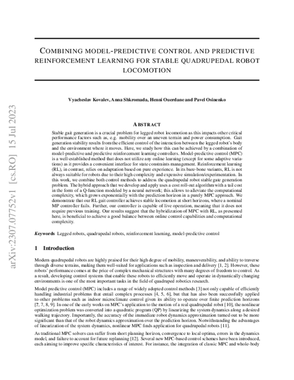 (PDF) Combining model-predictive control and predictive reinforcement ...