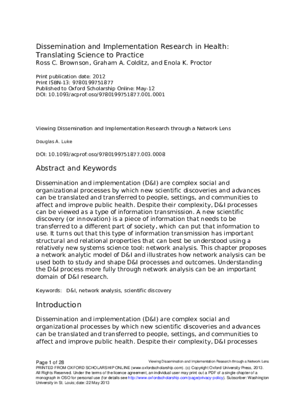 (PDF) Dissemination and Implementation Research in HealthTranslating ...