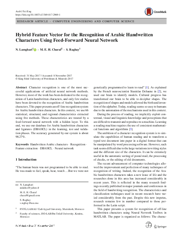 (PDF) Hybrid Feature Vector for the Recognition of Arabic Handwritten ...