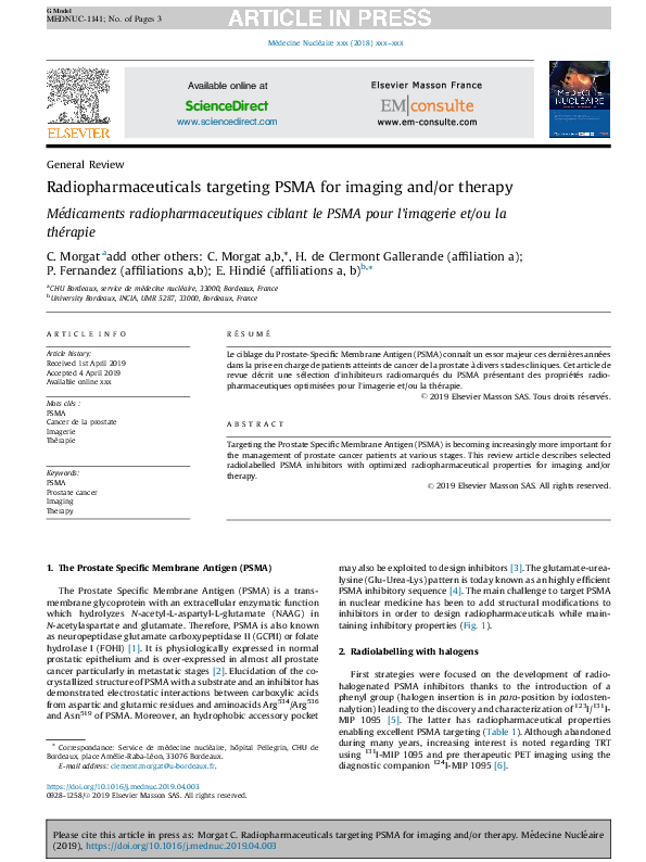 (PDF) Radiopharmaceuticals targeting PSMA for imaging and/or therapy