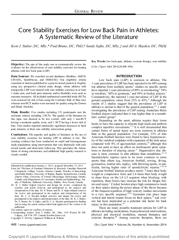 (PDF) Core Stability Exercises for Low Back Pain in Athletes
