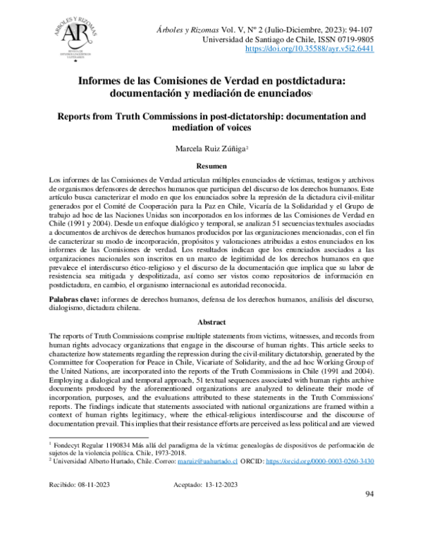 (PDF) Informes de las Comisiones de Verdad en postdictadura ...