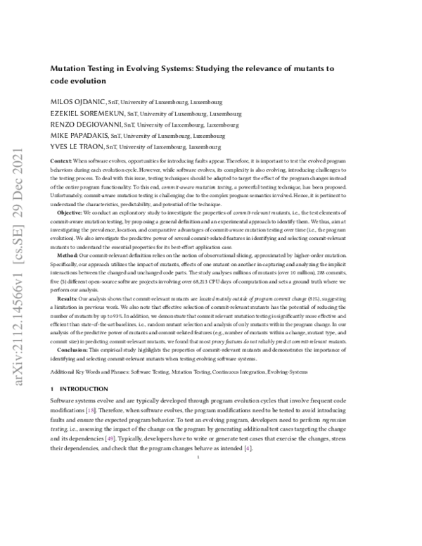 (PDF) Mutation Testing in Evolving Systems: Studying the relevance of ...