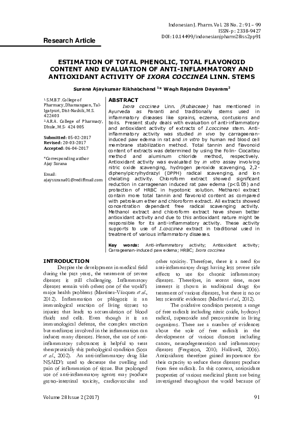 (PDF) Estimation of total phenolic, total flavonoid content and ...