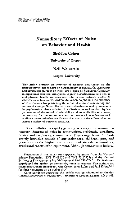 (PDF) Nonauditory Effects of Noise on Behavior and Health