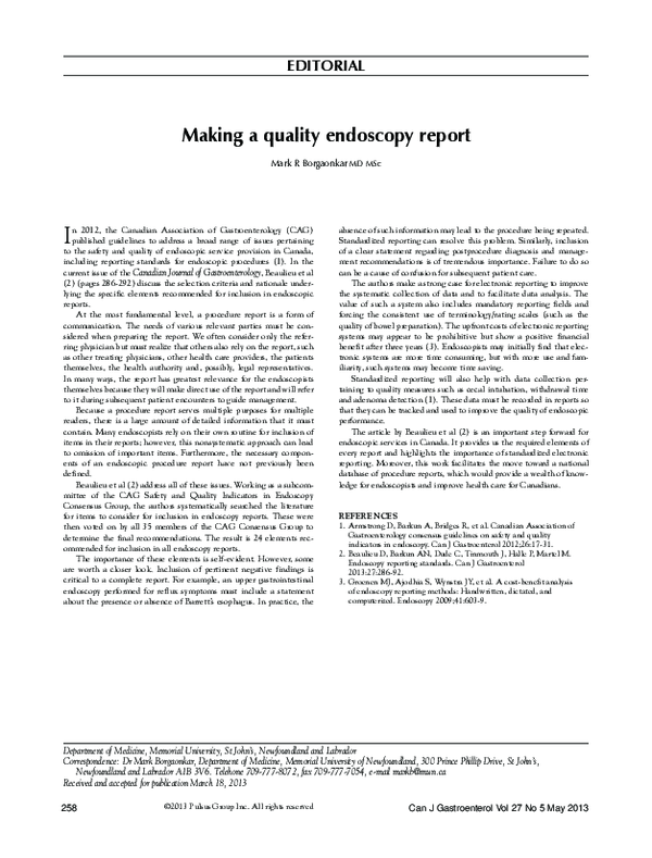 (PDF) Making a Quality Endoscopy Report