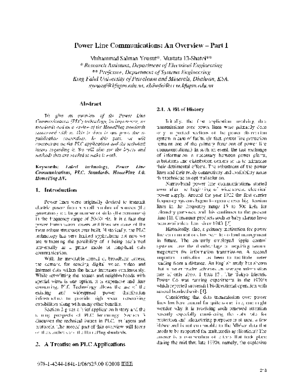 (PDF) Power Line Communications: An Overview - Part I