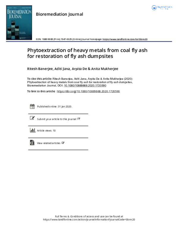 (PDF) Phytoextraction of heavy metals from coal fly ash for restoration ...