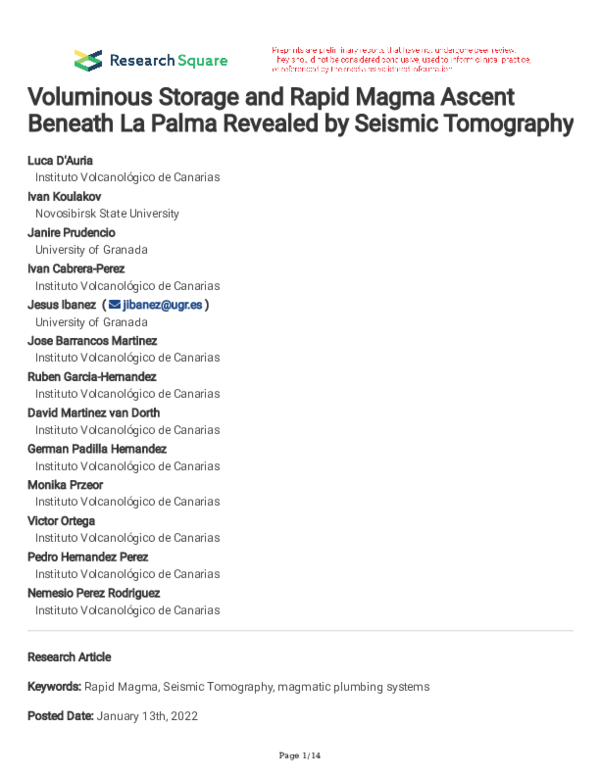 (PDF) Voluminous Storage and Rapid Magma Ascent Beneath La Palma ...