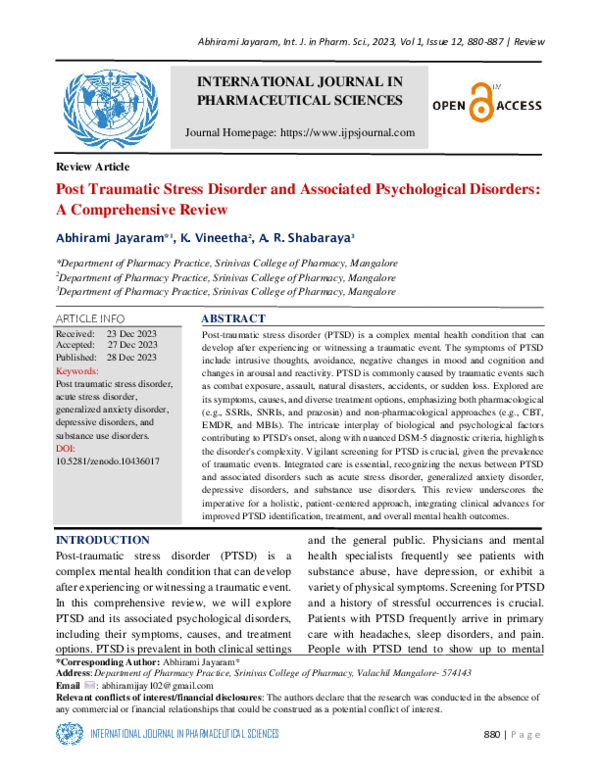 (PDF) Post Traumatic Stress Disorder and Associated Psychological ...