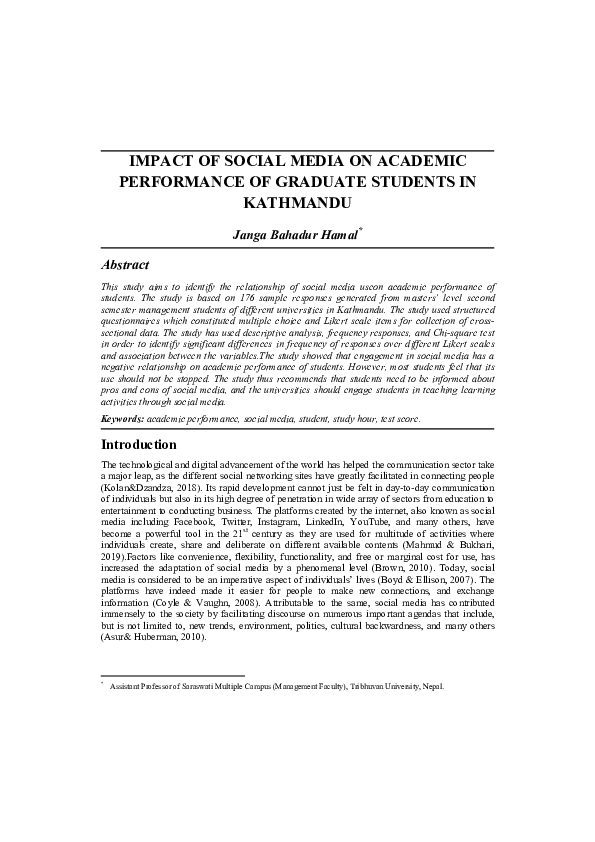 (PDF) Impact of Social Media on Academic Performance of Graduate ...