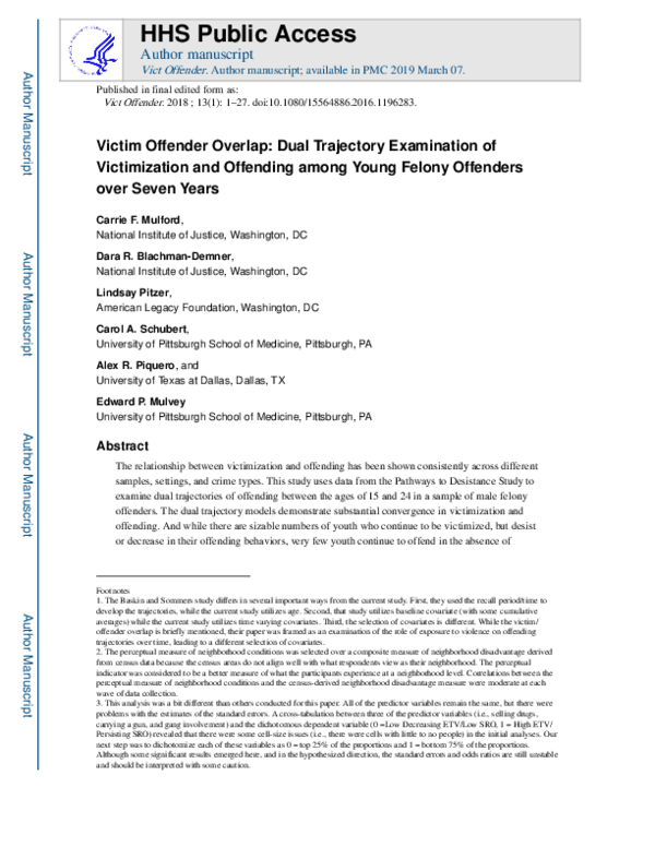 (PDF) Victim Offender Overlap: Dual Trajectory Examination of ...