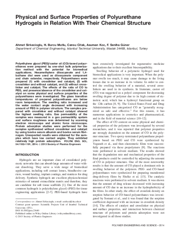 (PDF) Physical and surface properties of polyurethane hydrogels in ...