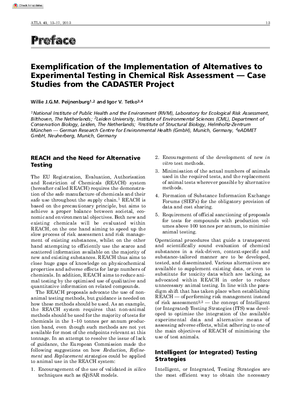 (PDF) Exemplification of the Implementation of Alternatives to ...