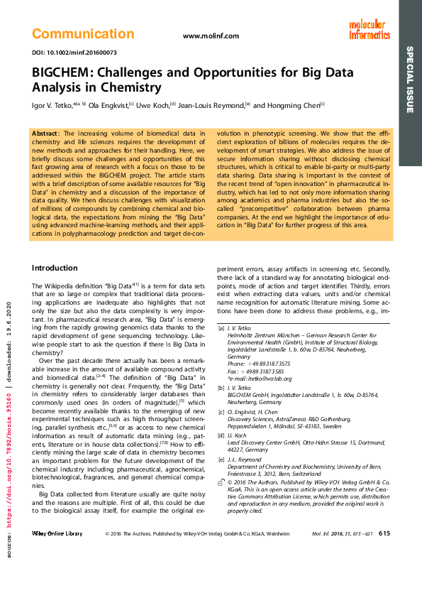 (PDF) BIGCHEM: Challenges and Opportunities for Big Data Analysis in ...