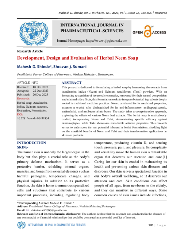 (PDF) Development, Design and Evaluation of Herbal Neem Soap