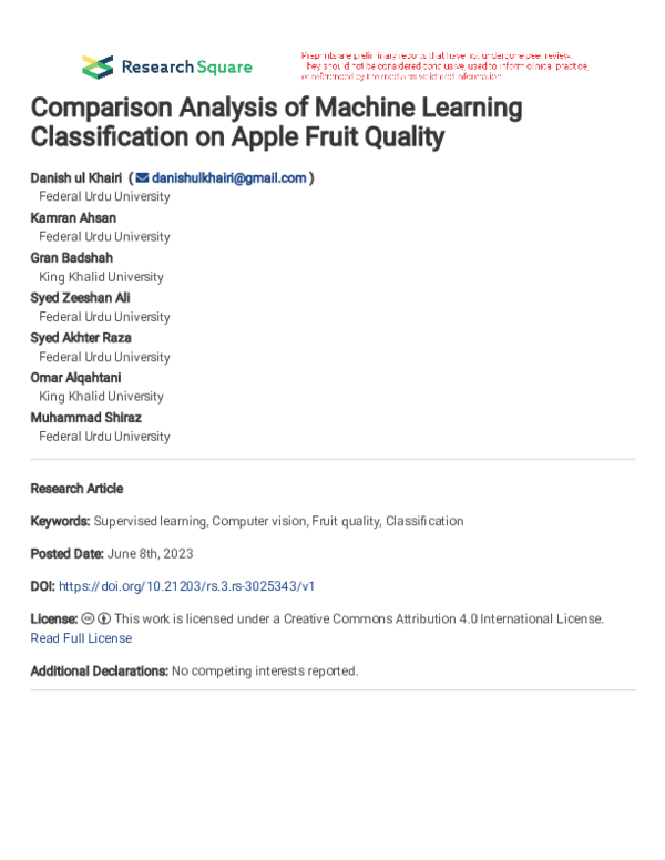 (PDF) Comparison Analysis of Machine Learning Classification on Apple ...