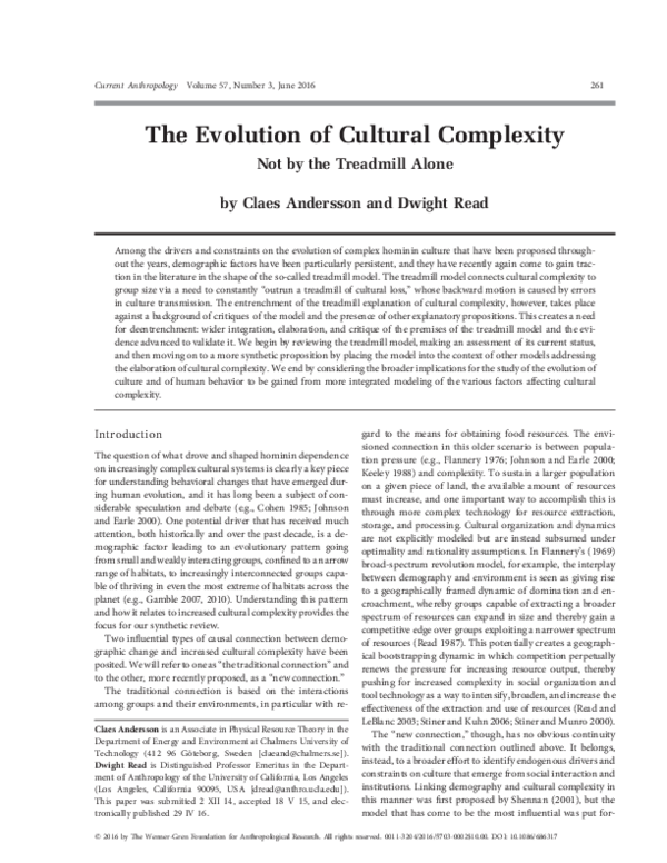 (PDF) The Evolution of Cultural Complexity: Not by the Treadmill Alone