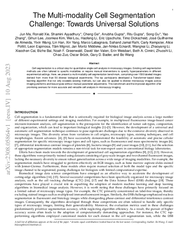 (PDF) The Multi-modality Cell Segmentation Challenge: Towards Universal ...
