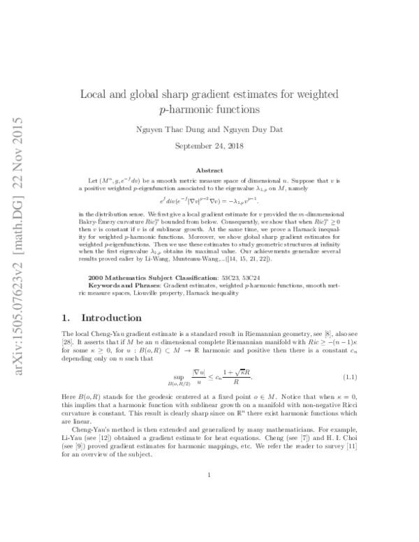 (PDF) Local and global sharp gradient estimates for weighted $p ...