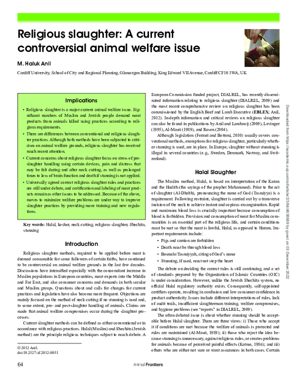 (PDF) Religious slaughter: A current controversial animal welfare issue