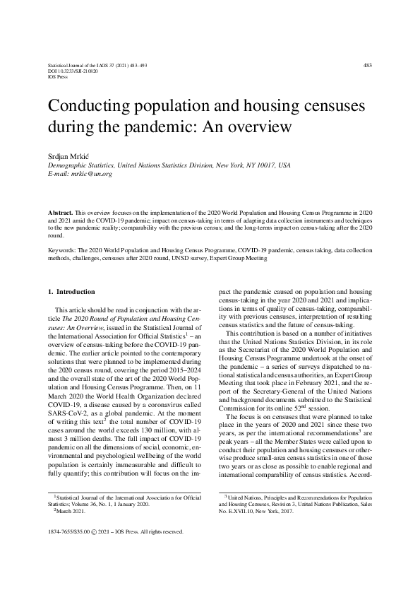 (PDF) Conducting population and housing censuses during the pandemic ...