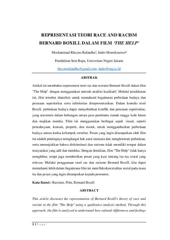 (PDF) REPRESENTASI TEORI RACE AND RACISM BERNARD BOXILL DALAM FILM 'THE ...