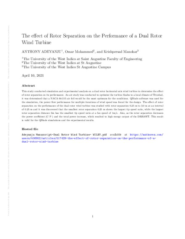 (PDF) The effect of Rotor Separation on the Performance of a Dual Rotor ...