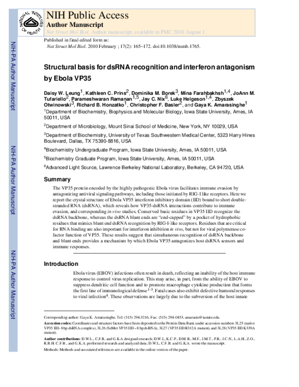 (PDF) Structural basis for dsRNA recognition and interferon antagonism ...