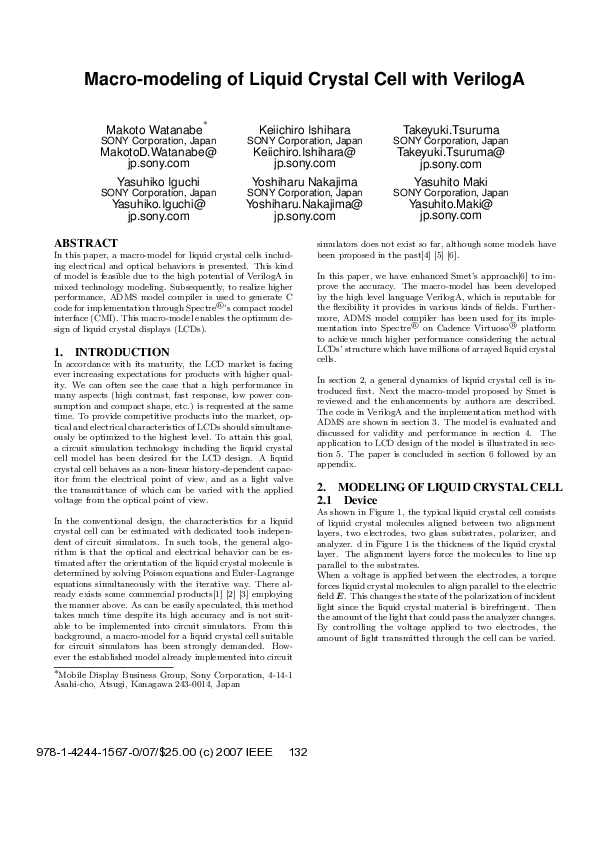 (PDF) Macro-modeling of liquid crystal cell with VerilogA