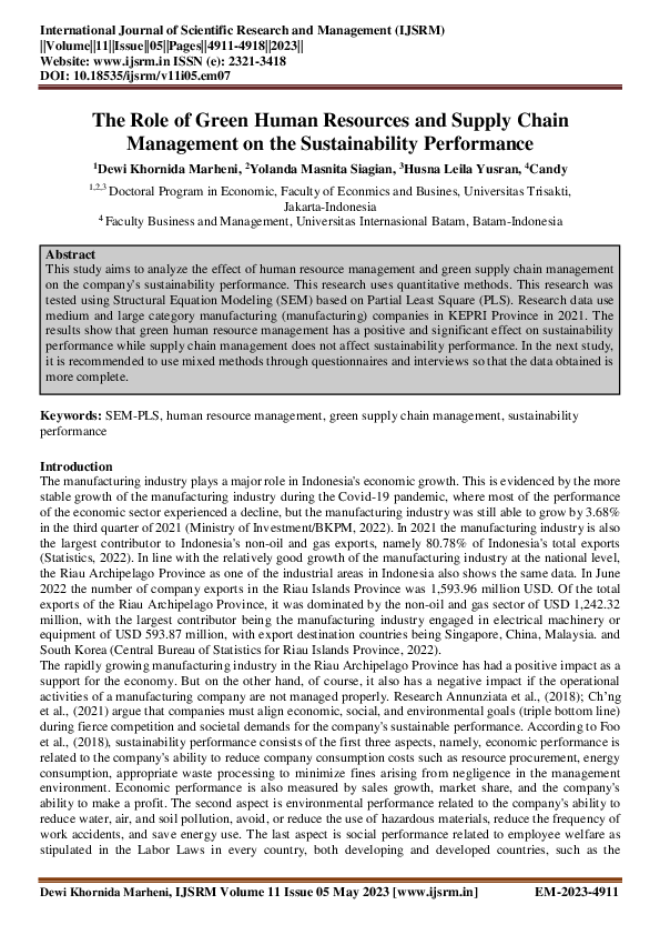 (PDF) The Role of Green Human Resources and Supply Chain Management on ...