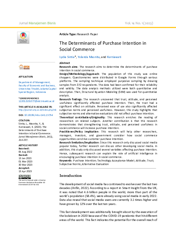 (PDF) The Determinants of Purchase Intention in Social Commerce