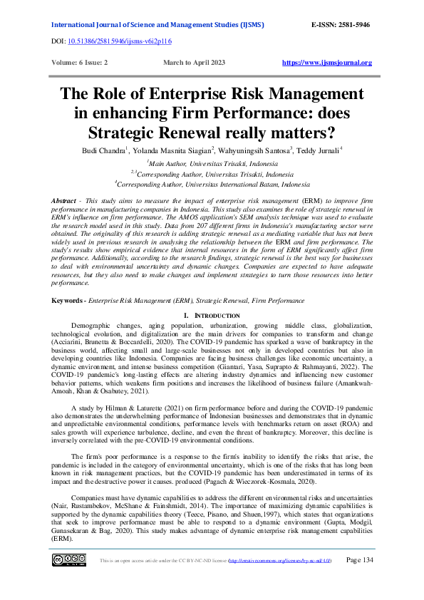 (PDF) The Role of Enterprise Risk Management in enhancing Firm ...