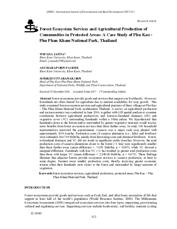 (PDF) Forest Ecosystem Services and Agricultural Production of