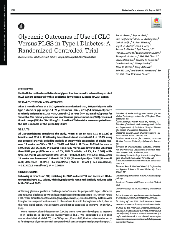 (PDF) Glycemic Outcomes of Use of CLC Versus PLGS in Type 1 Diabetes: A ...