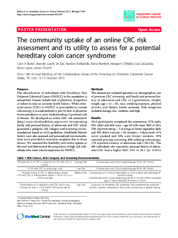 (PDF) Community Uptake of an Online CRC Risk Assessment