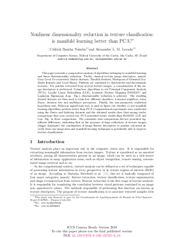 (PDF) Nonlinear Dimensionality Reduction in Texture Classification: Is ...