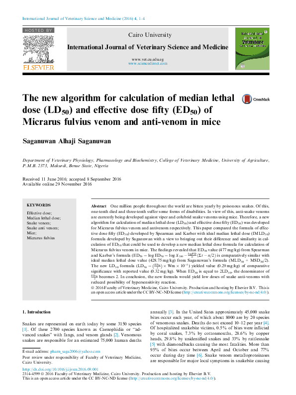 (PDF) The new algorithm for calculation of median lethal dose (LD50 ...