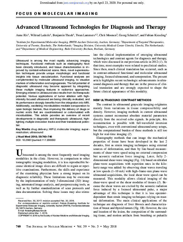 (PDF) Advanced Ultrasound Technologies for Diagnosis and Therapy