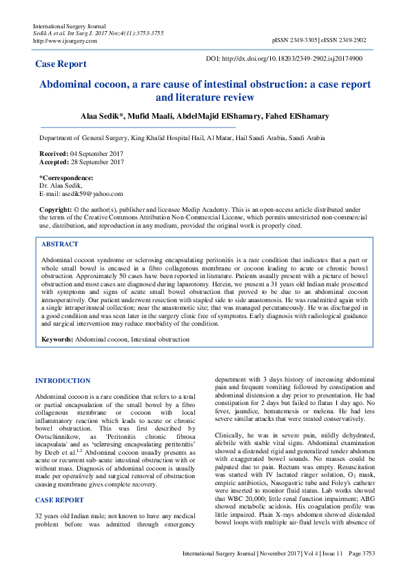 (PDF) Abdominal Cocoon Syndrome: A Case Review